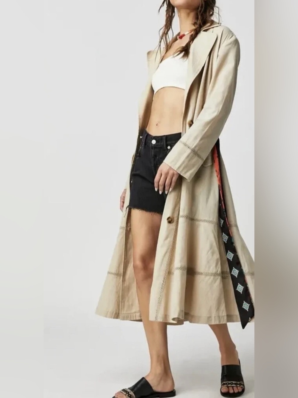 Free People Beige Linen-Blend Rory Duster